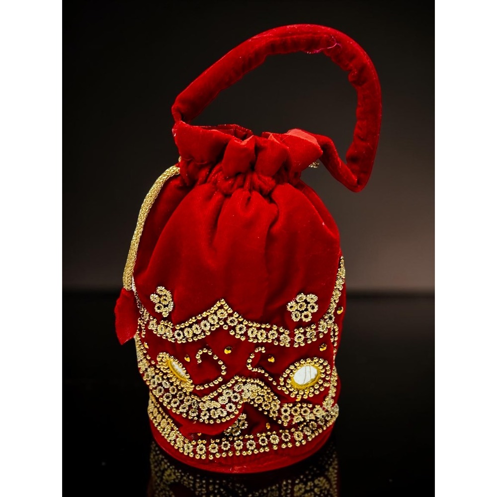 Sathi Sanghi Potli Bag Women Red Velvet Beaded Mirror Polcha